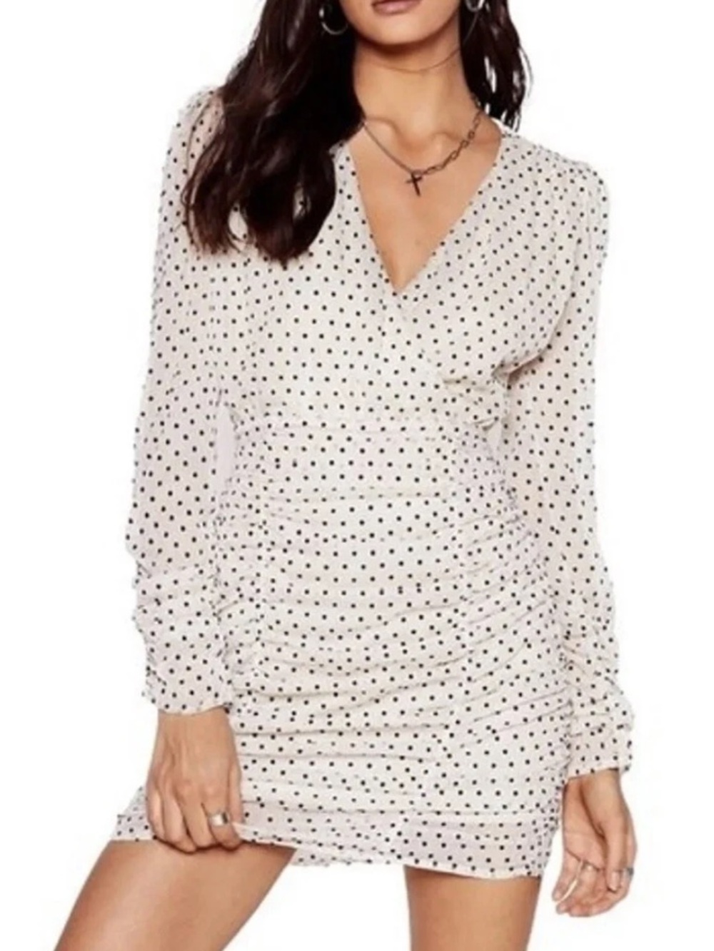 Nasty Gal Sheer Polka Dot Mini Dress beige black